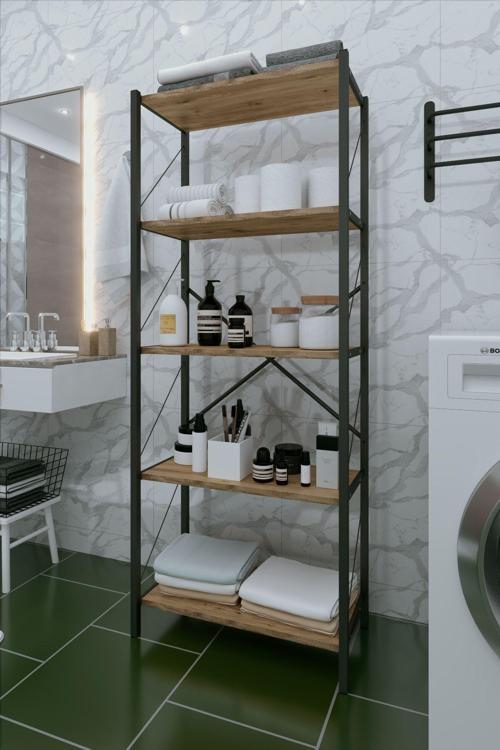 Dizaynmotion 150 Cm 5 Raflı Çok Amaçlı Banyo  Dolabı - Ceviz Rengi 