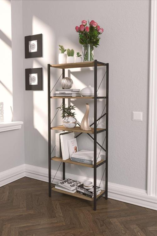 Dizaynmotion 150 Cm 5 Raflı Kitaplık - Ceviz Rengi 