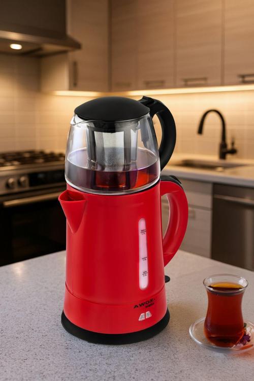 Teaplus Cam Demlikli Elektrikli Çay Makinesi Kırmızı