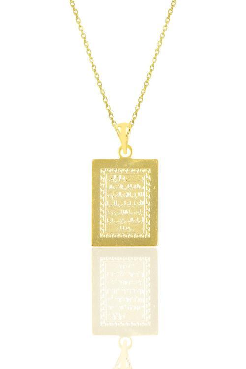 Gümüş altın yaldızlı 60 cm zincirli Ayetel kürsü yazılı plaka kolye [barcode]