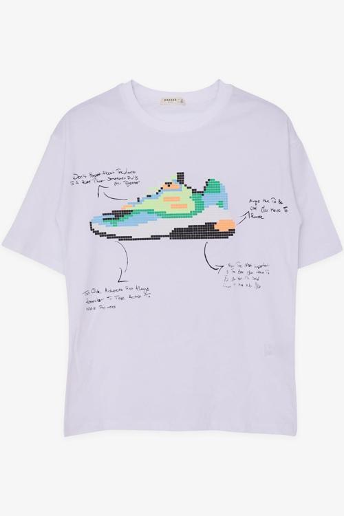 Erkek Çocuk Tişört Renkli Ayakkabı Baskılı 9-16 Yaş, Beyaz