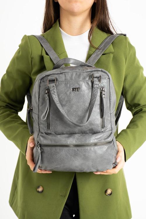 Y.S.Deri Retro Kadın Sırt Çantası Çok Cepli Fonksiyonel Kullanım Vegan Suni Deri 30*25 Cm