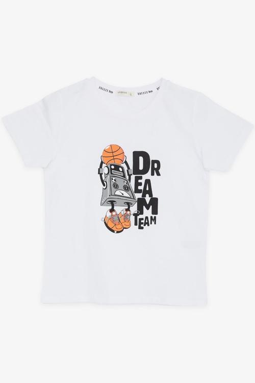 Erkek Çocuk Tişört Rüya Takım Temalı Basketçi Robot Baskılı 4-8 Yaş, Beyaz