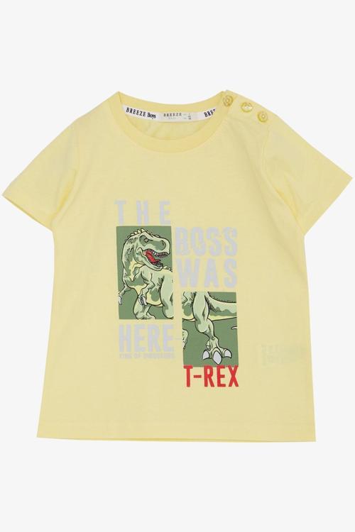 Erkek Çocuk Tişört Güçlü Dinozor Baskılı 1.5-5 Yaş, Sarı