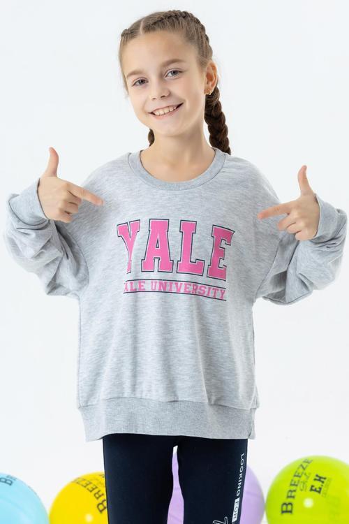 Kız Çocuk Sweatshirt Baskılı 8-14 Yaş, Gri Melanj