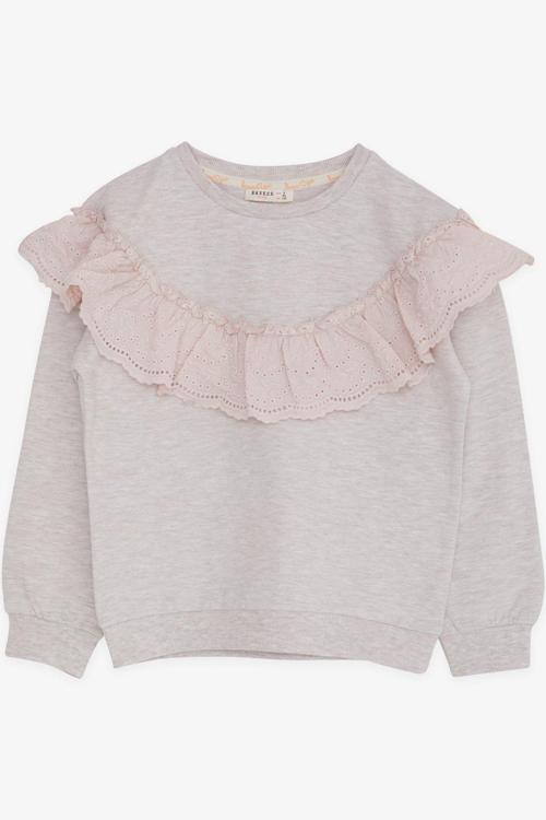 Kız Çocuk Sweatshirt Güpürlü 6-12 Yaş, Bej Melanj