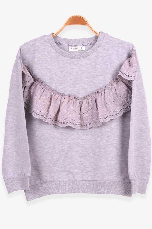Kız Çocuk Sweatshirt Güpürlü 6-12 Yaş, Gri Melanj
