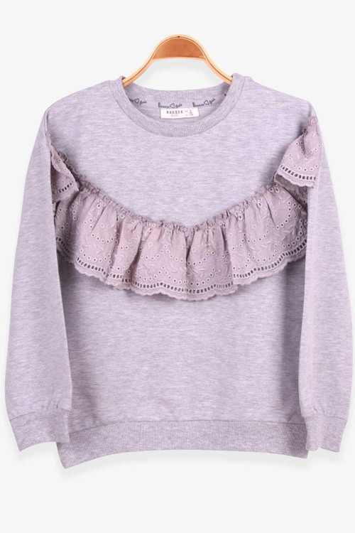 Kız Çocuk Sweatshirt Güpürlü 6-12 Yaş, Gri Melanj
