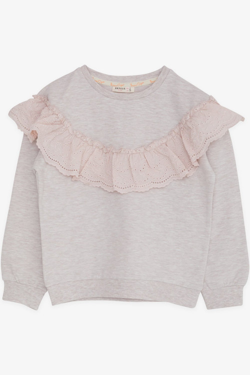 Kız Çocuk Sweatshirt Güpürlü 6-12 Yaş, Bej Melanj