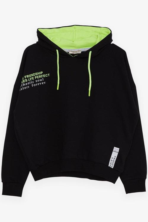 Kız Çocuk Sweatshirt Yazı Baskılı 9-14 Yaş, Siyah