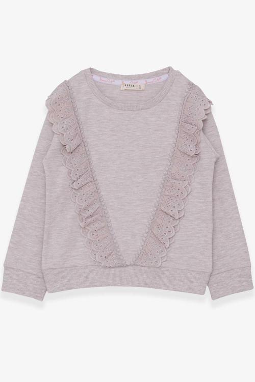 Kız Çocuk Sweatshirt Güpürlü 4-9 Yaş, Bej Melanj