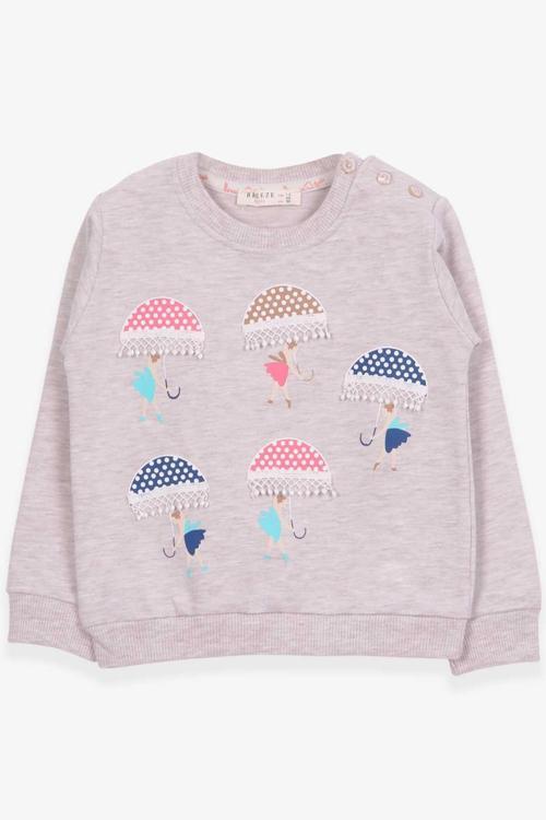 Kız Çocuk Sweatshirt Şemsiyeli Kız Baskılı 1.5-5 Yaş, Bej Melanj