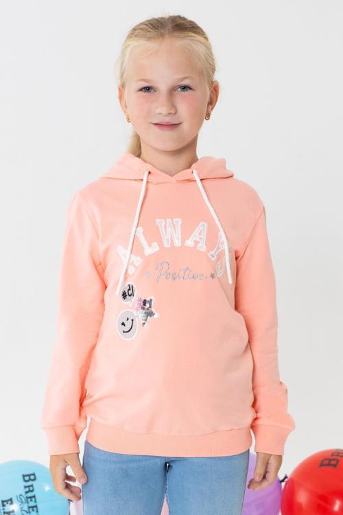 Kız Çocuk Sweatshirt Pullu Simli Gülenyüz Baskılı 4-9 Yaş, Somon