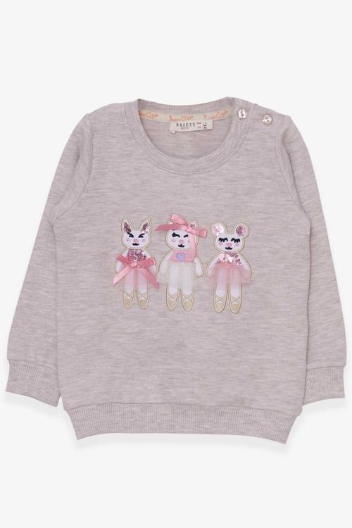 Kız Çocuk Sweatshirt Sevimli Hayvancıklar Baskılı 1.5-5 Yaş, Bej Melanj