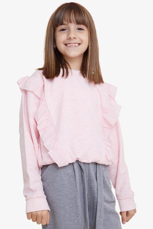 Kız Çocuk Sweatshirt Beli Lastikli 4-8 Yaş, Somon Melanj