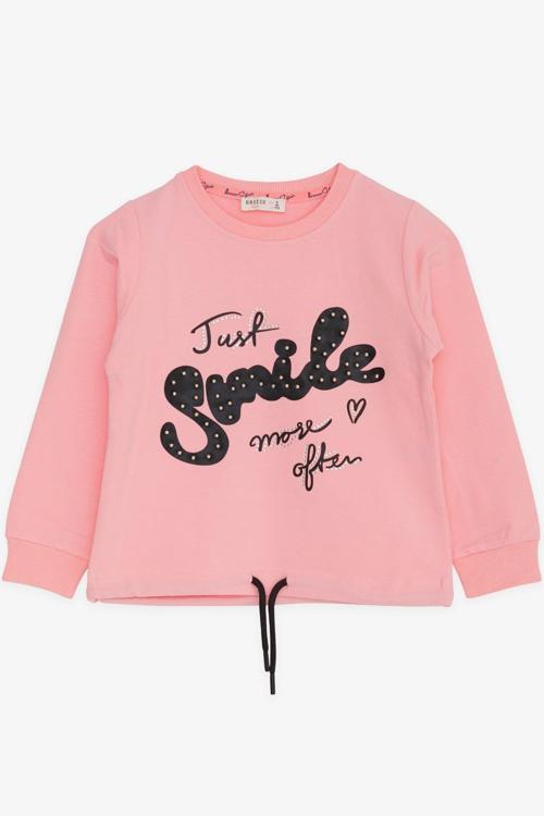 Kız Çocuk Sweatshirt İncili Taşlı Beli Bağcıklı 6-12 Yaş, Pudra