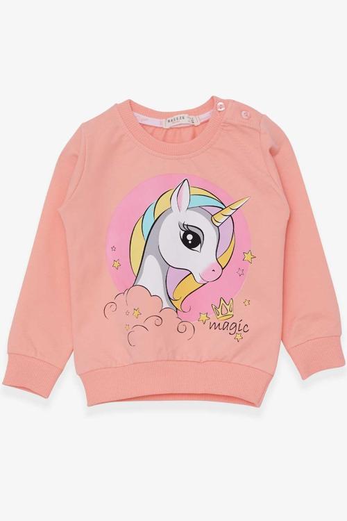 Kız Çocuk Sweatshirt Baskılı Unicorn 1.5-5 Yaş, Somon