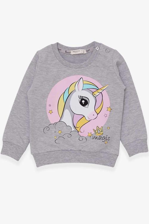 Kız Çocuk Sweatshirt Baskılı Unicorn 1.5-5 Yaş, Gri Melanj