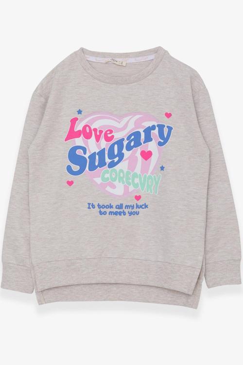 Kız Çocuk Sweatshirt Yazı Baskılı Yırtmaçlı 9-14 Yaş, Bej Melanj