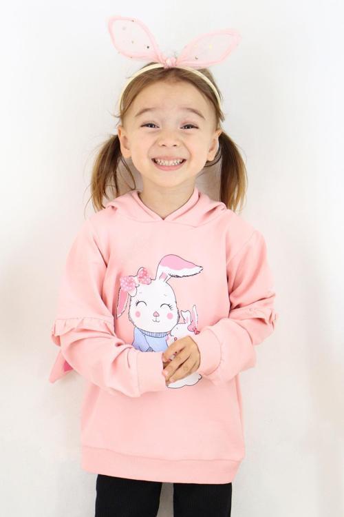 Kız Çocuk Sweatshirt Tavşancık Baskılı 1.5-5 Yaş, Pembe