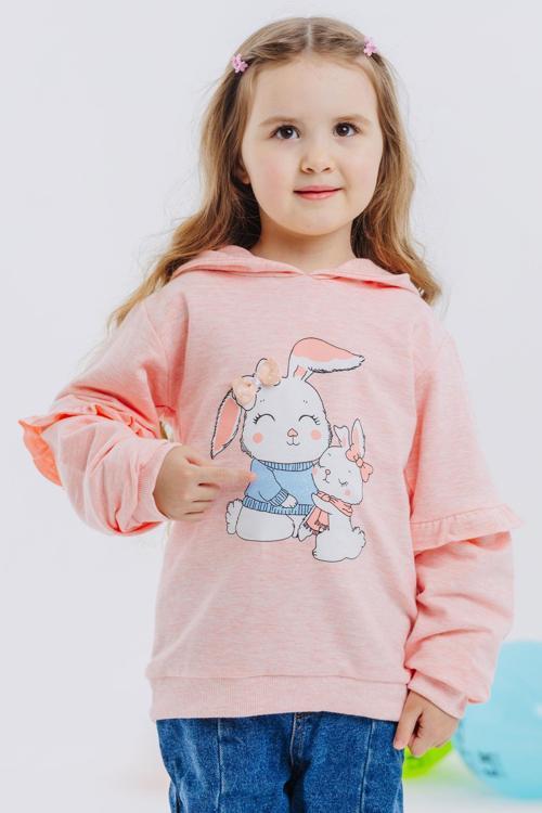 Kız Çocuk Sweatshirt Tavşancık Baskılı 1.5-5 Yaş, Somon Melanj