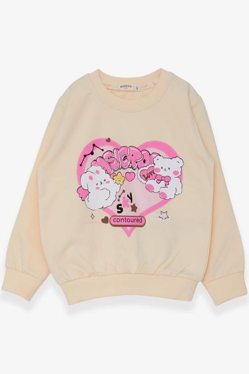 Kız Çocuk Sweatshirt Kalp Baskılı 2-6 Yaş, Krem