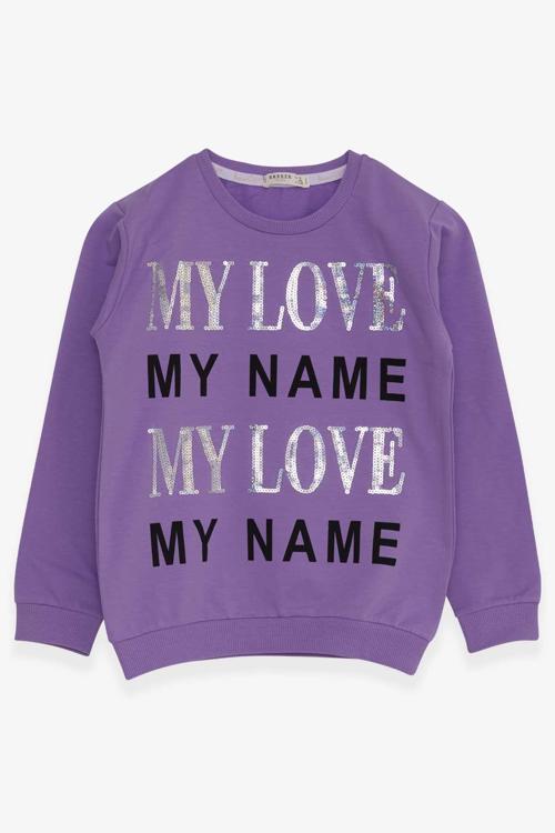 Kız Çocuk Sweatshirt Yazı Baskılı Pullu 8-14 Yaş, Lila