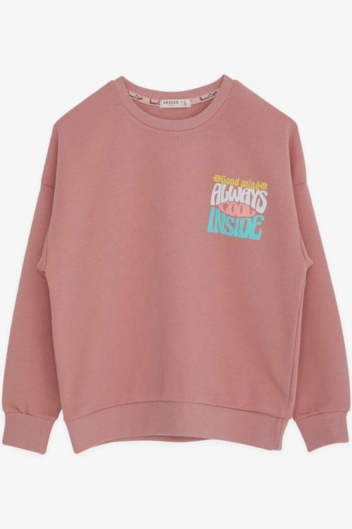 Kız Çocuk Sweatshirt Renkli Yazı Baskılı 8-14 Yaş, Gülkurusu