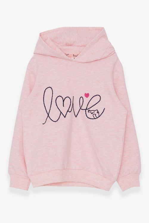 Kız Çocuk Sweatshirt Nakışlı Yazı Baskılı 2-6 Yaş, Somon Melanj
