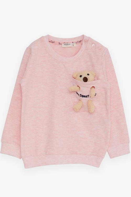 Kız Çocuk Sweatshirt Ayıcık Aksesuarlı 1.5-5 Yaş, Somon Melanj