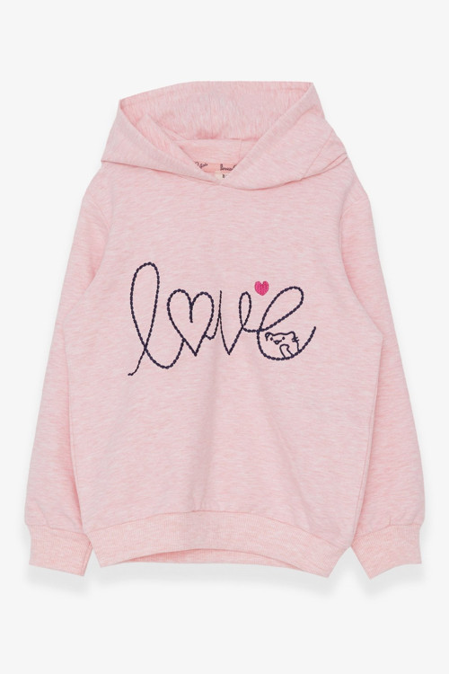Kız Çocuk Sweatshirt Nakışlı Yazı Baskılı 2-6 Yaş, Somon Melanj