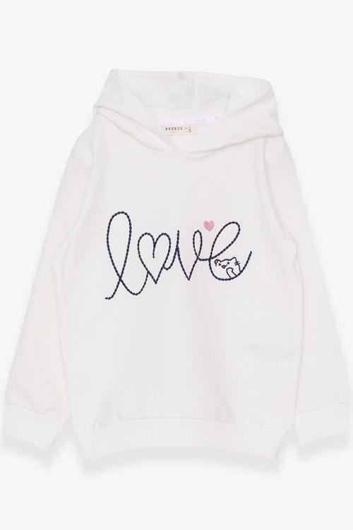 Kız Çocuk Sweatshirt Nakışlı Yazı Baskılı 2-6 Yaş, Ekru