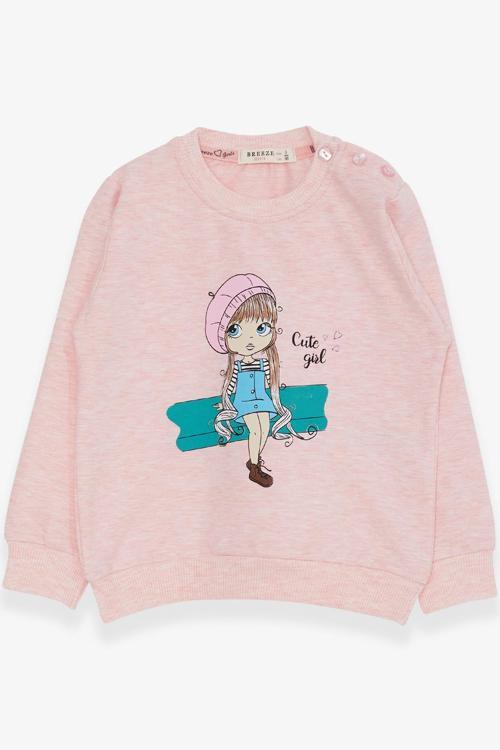 Kız Çocuk Sweatshirt Sevimli Kız Baskılı 1.5-5 Yaş, Somon Melanj