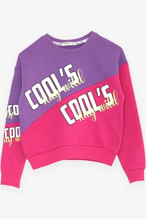 Kız Çocuk Sweatshirt Blok Desen Yazı Baskılı 10-14 Yaş, Eflatun