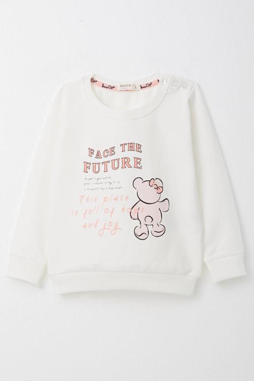 Kız Çocuk Sweatshirt Ayıcık & Yazı Baskılı 1.5-5 Yaş, Ekru