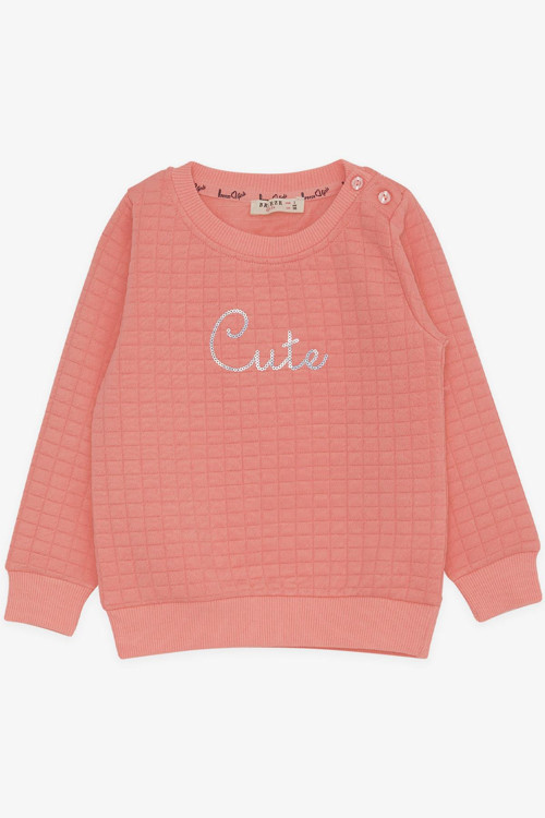 Kız Çocuk Sweatshirt Pullu Yazı Baskılı 1.5-5 Yaş, Somon