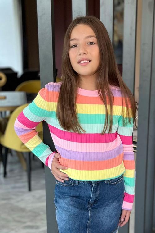 Kız Çocuk Triko Kazak Renkli 8-14 Yaş, Karışık Renk