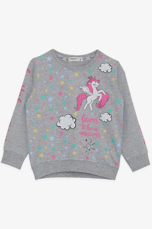 Kız Çocuk Sweatshirt Unicorn Baskılı 2-6 Yaş, Gri Melanj