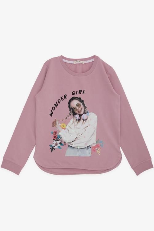 Kız Çocuk Sweatshirt Harika Kız Yazı Baskılı Çiçekli 9-14 Yaş, Gülkurusu