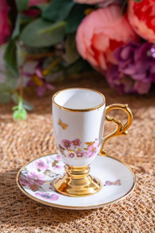 KAI-07518 Parlin Pembe 6lı Kahve Fincan Takımı