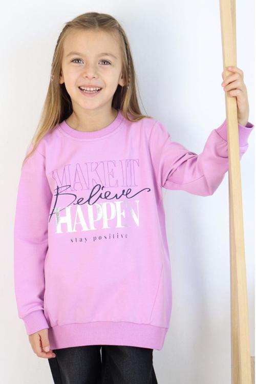 Kız Çocuk Sweatshirt Yaldızlı Yazı Baskılı 6-12 Yaş, Lila