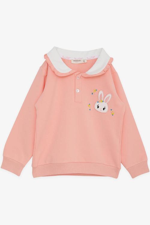 Kız Çocuk Sweatshirt Tavşan Nakışlı Düğmeli 2-6 Yaş, Somon
