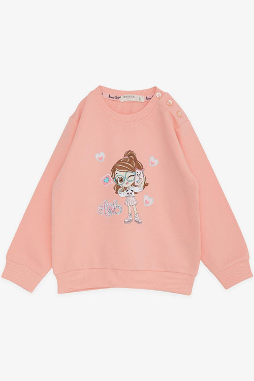 Kız Çocuk Sweatshirt Havalı Kız Baskılı 1.5-5 Yaş, Somon