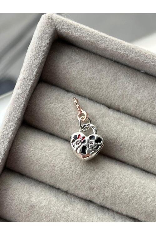 Mickey Mouse Kalp Charm ~ Gümüş Kaplama Gri #1