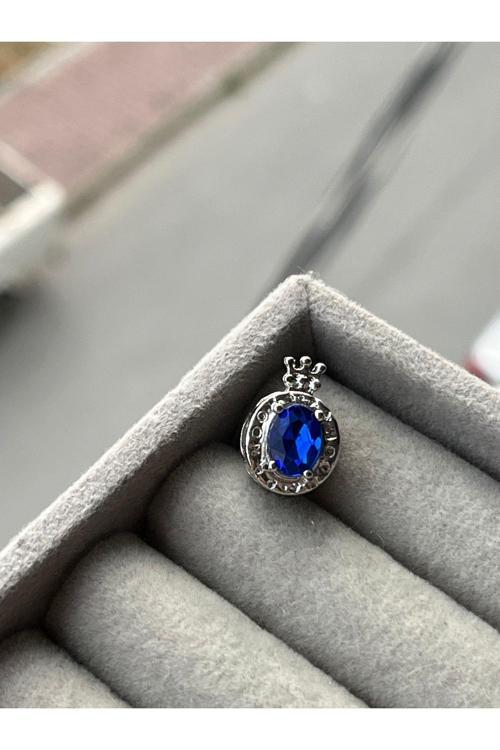 Taşlı Taç Charm Gümüş Kaplama Mavi Battal Standart