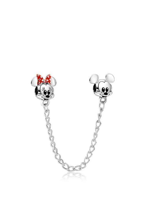 Mickey Mouse Ve Minnie Mouse Güvenlik Zinciri Charm Gümüş Kaplama Gümüş Tek Ebat