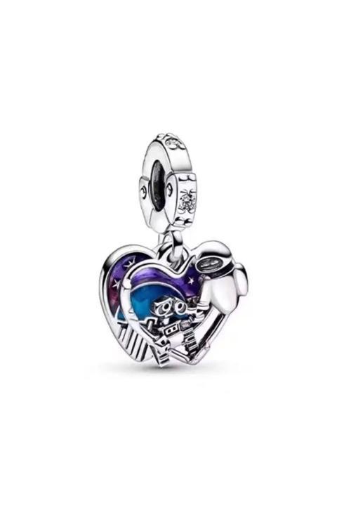 Disney Pixar Wall-E & Eve Charm Gümüş Kaplama Mor Tek Ebat