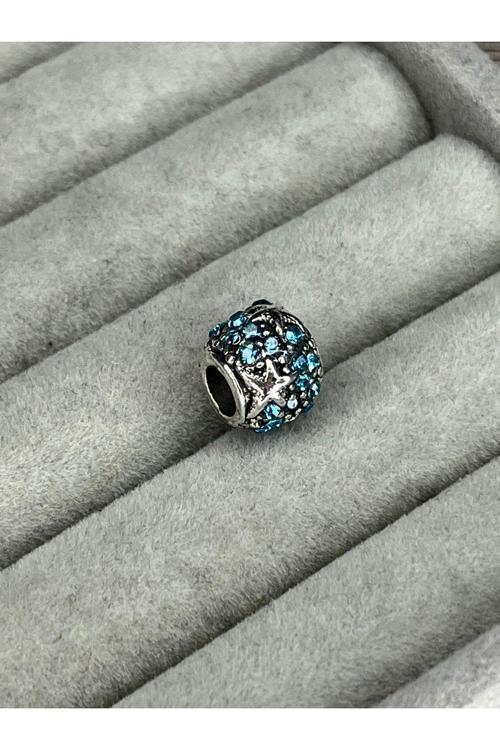 Mavi Taşlı Yıldızlı Charm Gümüş Kaplama Mavi Tek Ebat