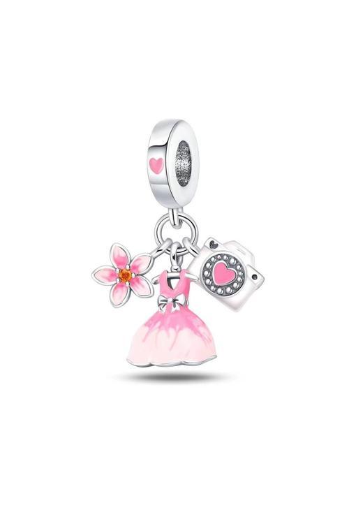 Sakura Elbise Sallantılı Charm ;/ Gümüş Kaplama Pembe