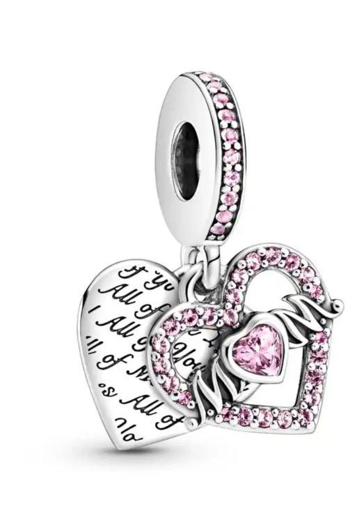 Pembe Taşlı Yazılı Mom Charm Gümüş Kaplama Pembe Tek Ebat